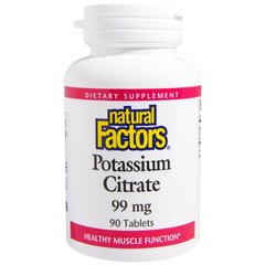 Калій, Potassium Citrate, Natural Factors, 99 мг, 90 таблеток (NFS-01660), фото