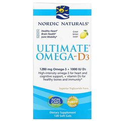 Nordic Naturals, Омега-D3 Ultimate, лимон, 1000 мг, 120 гелевых капсул (NOR-02794), фото