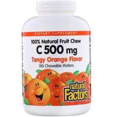 Витамин С жевательный, C 500 mg, Natural Factors, 500 мг, 180 капсул (NFS-01331), фото