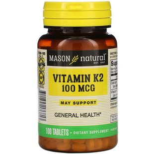 Вітамін K2, 100 мкг, Vitamin K2, Mason Natural, 100 таблеток (MAV-17681), фото