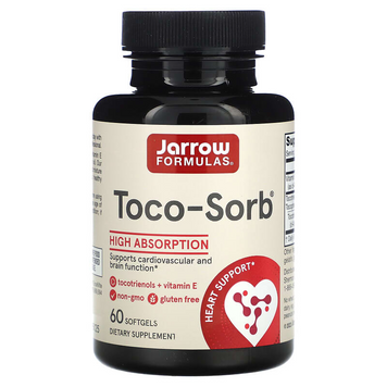 Jarrow Formulas, Toco-Sorb, суміш токотрієнолів та вітаміну Е, 60 м'яких капсул (JRW-12026), фото