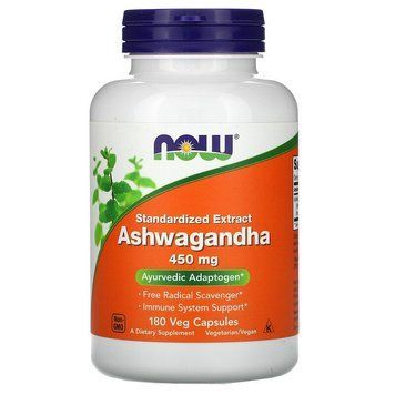 Now Foods, стандартизованный экстракт ашвагандхи, 450 мг, 180 растительных капсул (NOW-04593), фото