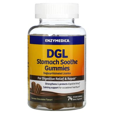 Enzymedica, DGL Stomach Soothe Gummies, німецький шоколад, 74 веганські жувальні мармеладки (ENZ-20127), фото