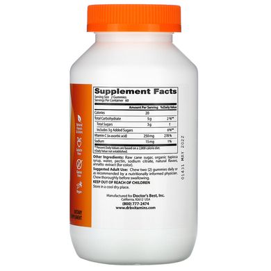 Doctor's Best, жевательные таблетки с витамином C, с апельсиновым вкусом, 250 мг, 120 таблеток (DRB-00510), фото