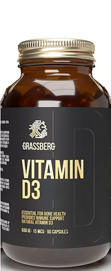 Вітамін Д3, Vitamin D3, Grassberg, 600 МО (15 мкг), 90 капсул (GSB-092051), фото