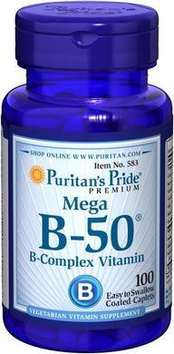 Витамин В-50 комплекс, Vitamin B-50 Complex, Puritan's Pride, 100 капсул (PTP-10583), фото