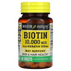 Mason Natural, Биотин с кератином, 10000 мкг, 60 таблеток (MAV-17655), фото