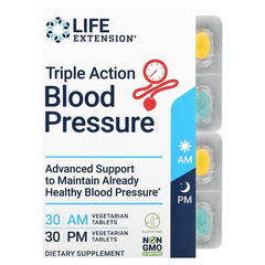 Life Extension, Triple Action для измерения артериального давления, утром / вечером, 2 упаковки, по 30 вегетарианских таблеток (LEX-20246), фото