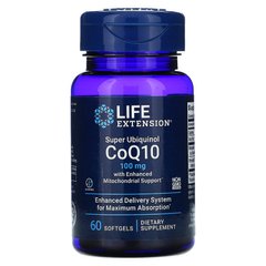 Life Extension, суперубіхінол коензим Q10 з покращеною підтримкою мітохондрій, 100 мг, 60 м'яких гелевих капсул (LEX-14266), фото