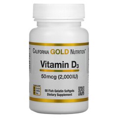 California Gold Nutrition, вітамін D3, 50 мкг (2000 МО), 90 рибно-желатинових капсул (CGN-01179), фото