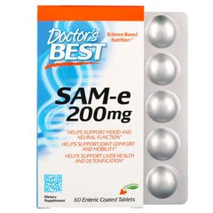 Doctor's Best, SAM-e, 200 мг, 60 таблеток, покритих кишковорозчинною оболонкою (DRB-00206), фото