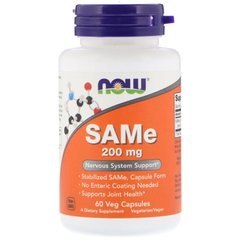 SAM-E (S-Аденозілметіонін), Now Foods, 200 мг, 60 желатинових капсул (NOW-00127), фото