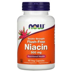 Now Foods, ніацин, що не викликає припливів, подвійна сила, 500 мг, 90 рослинних капсул (NOW-00498), фото