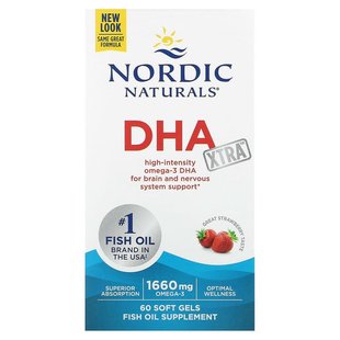 Nordic Naturals, DHA Xtra, полуничний смак, 830 мг, 60 м'яких гелевих капсул (NOR-01745), фото