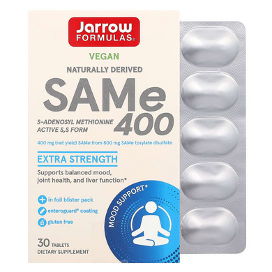 Jarrow Formulas, SAMe 400, повышенная сила действия, 400 мг, 30 таблеток (JRW-20020), фото