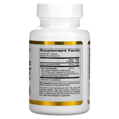 California Gold Nutrition, Total C, комплекс с витамином C и Capros, цитрусовыми биофлавоноидами и шиповником, 500 мг, 60 растительных капсул (CGN-01883), фото