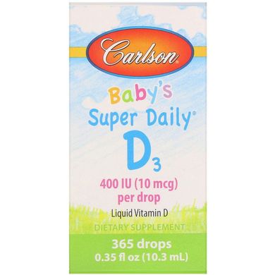 Carlson Labs, Super Daily, витамин D3 для детей, 10 мкг (400 МЕ), 10,3 мл (CAR-01250), фото