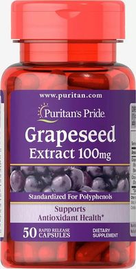 Puritan's Pride, Экстракт виноградных косточек, 100 мг, 50 капсул (PTP-15430), фото