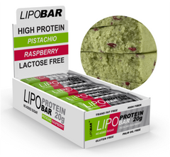 LipoBar, Безлактозний протеїновий батончик, без цукру, фісташка малина, 50 г - 20 шт (LIP-48006), фото