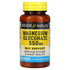 Mason Natural, глюконат магния, 550 мг, 100 таблеток (MAV-06171), фото