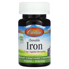 Carlson Labs, Жевательное железо, натуральный виноградный вкус, 27 мг, 30 таблеток (CAR-05580), фото