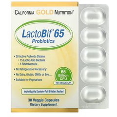 California Gold Nutrition, LactoBif, пробіотики, 65 млрд КУО, 30 вегетаріанських капсул (CGN-01904), фото