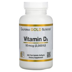 California Gold Nutrition, вітамін D3, 50 мкг (2000 МО), 90 рибно-желатинових капсул (CGN-01180), фото