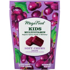 MegaFood, Мультівітаміни для дітей в жувальних пастилки, виноград, 30 жувальних пастилок в індивідуальній упаковці (MGF-10374), фото