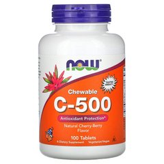 Now Foods, Chewable C-500, жевательный витамин C со вкусом натуральной вишни, 100 таблеток (NOW-00640), фото