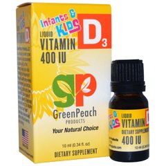 Витамин Д3 для малышей и детей, Liquid Vitamin D3, GreenPeach, 400 МЕ, 10 мл (GGP-00021), фото
