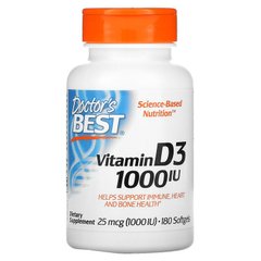 Doctor's Best, витамин D3, 25 мкг (1000 МЕ), 180 капсул (DRB-00209), фото
