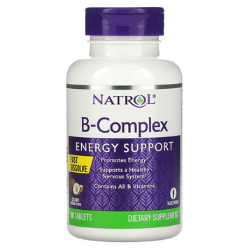 Natrol, Комплекс вітамінів групи B, швидкорозчинні, натуральний кокосовий смак, 90 таблеток (NTL-06331), фото