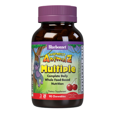 Bluebonnet Nutrition, Rainforest Animalz, мультивитамин на основе цельных продуктов, натуральный ароматизатор со вкусом вишни, 90 жевательных таблеток в форме животных (BLB-00184), фото