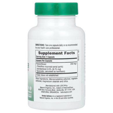 NaturesPlus, Herbal Actives, пасифлора, 250 мг, 60 вегетаріанських капсул (NAP-07236), фото
