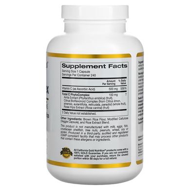 California Gold Nutrition, Total C Complex, 500 мг, 240 рослинних капсул (CGN-01884), фото