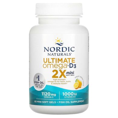 Nordic Naturals, Ultimate Omega 2X с витамином D3, лимон, 60 мягких мини-таблеток (NOR-06105), фото