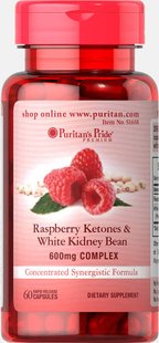 Малинові кетони і біла квасоля, Raspberry Ketones White Kidney Bean, Puritan's Pride, 100 мг, 60 ге (PTP-51658), фото