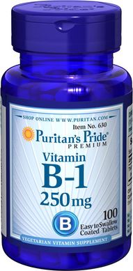 Вітамін В1, Vitamin B-1, Puritan's Pride, 250 мг, 100 таблеток (PTP-10630), фото