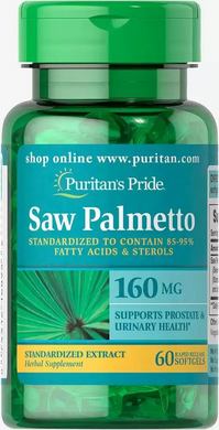 Со Пальметто, Saw Palmetto, Puritan's Pride, стандартизированный экстракт, 160 мг, 60 гелевых капсул (PTP-16895), фото