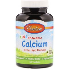 Carlson Labs, Кальцій для дітей, з натуральним ванільним смаком, 250 мг, 60 жувальних пігулок (CAR-05083), фото