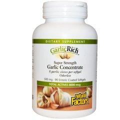 Чеснок, Garlic Concentrate, Natural Factors, концентрат, 500 мг, 90 капсул (NFS-02332), фото