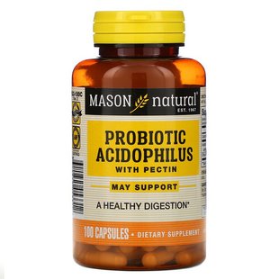 Mason Natural, пробіотик з ацидофільними лактобактеріями Acidophilus з пектином, 100 капсул (MAV-05331), фото