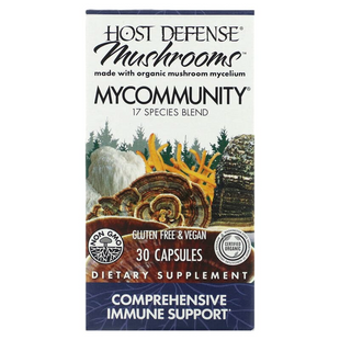 Host Defense, Mushrooms™, MyCommunity, комплексная поддержка иммунитета, 30 вегетарианских капсул (FPI-03811), фото