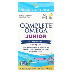 Nordic Naturals, Complete Omega, для дітей віком від 6 до 12 років, зі смаком лимона, 283 мг, 90 міні-капсул (NOR-01775), фото