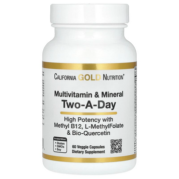 California Gold Nutrition, Мультивитамины и минералы, для приема два раза в день, 60 растительных капсул (CGN-01990), фото