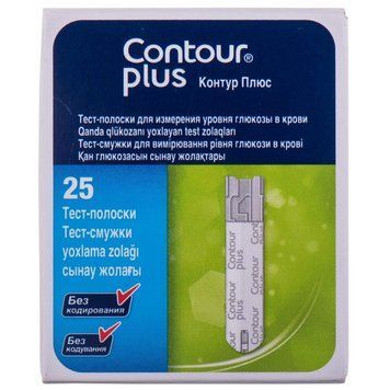 Тест-полоски Contour Plus (Контур плюс) для измерения глюкозы - 25 шт, фото