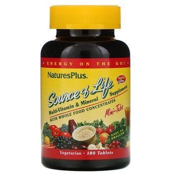 Nature's Plus, Source of Life, мультивитаминная и минеральная добавка с концентратами цельных продуктов, 180 мини-таблеток (NAP-30583), фото