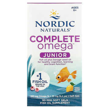 Nordic Naturals, Complete Omega, для детей от 6 до 12 лет, со вкусом лимона, 283 мг, 90 мини-капсул (NOR-01775), фото