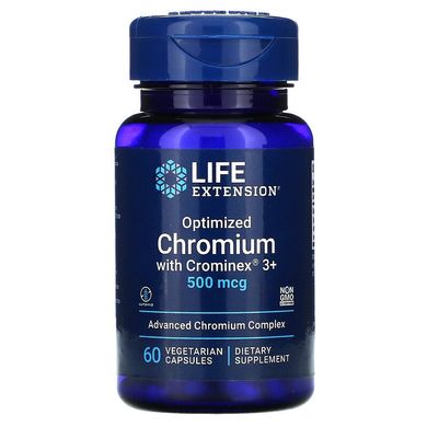 Life Extension, оптимізований хром з Crominex 3+, 500 мкг, 60 вегетаріанських капсул (LEX-15046), фото