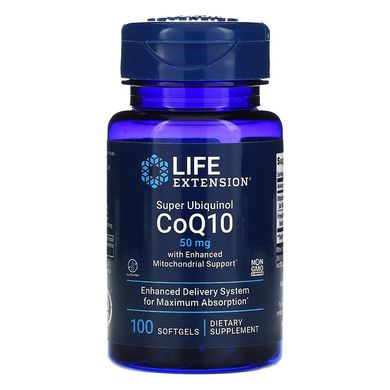Life Extension, суперубіхінол коензим Q10 з покращеною підтримкою мітохондрій, 50 мг, 100 капсул (LEX-14251), фото